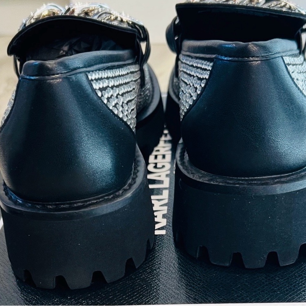 Karl Lagerfeld Black Studded Rhinestone Loafers - Picture 8 of 11
